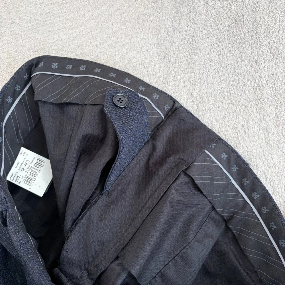 John Varvatos Virgin Wool Blend Trouser Pants Men 34x30 Blue Grey Pattern Italy‎